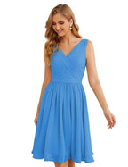 Numbersea V-Neck Bridesmaid Dresses Chiffon Short Knee Length Formal Prom Gowns for Women Party Homecoming SEA28062 by numbersea