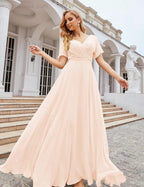 Numbersea Wrap V-Neck Chiffon Bridesmaid Dresses Long Formal Maxi Evening Gown for Wedding Guests  SEA28049