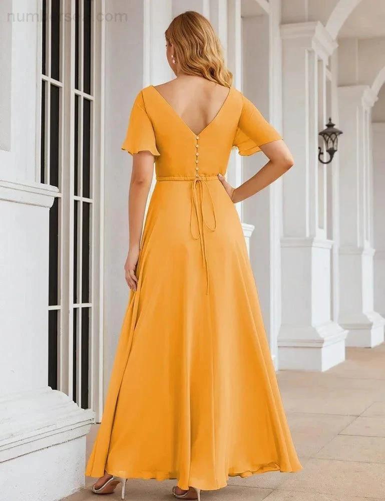 Numbersea Wrap V-Neck Chiffon Bridesmaid Dresses Long Formal Maxi Evening Gown for Wedding Guests  SEA28049