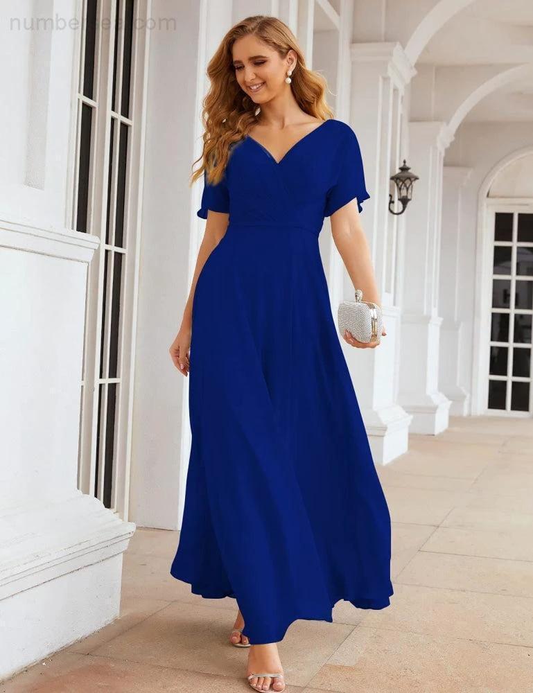Numbersea Wrap V-Neck Chiffon Bridesmaid Dresses Long Formal Maxi Evening Gown for Wedding Guests  SEA28049