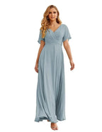 Numbersea Wrap V-Neck Chiffon Bridesmaid Dresses Long Formal Maxi Evening Gown for Wedding Guests  SEA28049