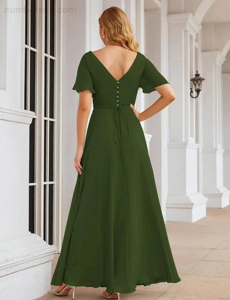 Numbersea Wrap V-Neck Chiffon Bridesmaid Dresses Long Formal Maxi Evening Gown for Wedding Guests  SEA28049