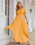 Numbersea Wrap V-Neck Chiffon Bridesmaid Dresses Long Formal Maxi Evening Gown for Wedding Guests  SEA28049