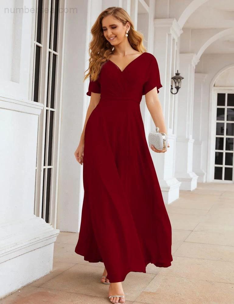 Numbersea Wrap V-Neck Chiffon Bridesmaid Dresses Long Formal Maxi Evening Gown for Wedding Guests  SEA28049