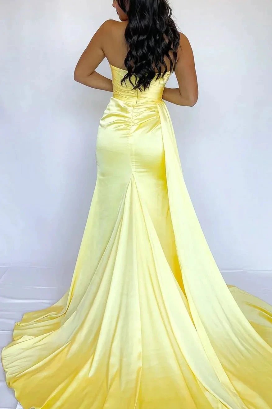 Nyah | Strapless Pleated Satin Sleeveless Formal Prom Dress With Slit by KissProm
