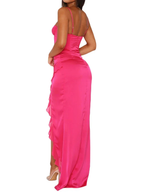 Nyx | Hot Pink Sheath Spaghetti Straps Long Prom Dresses With Split by KissProm