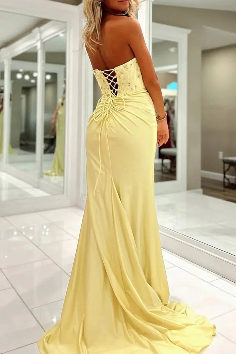 Oberon | Mermaid Strapless Sweetheart Keyhole Beading Long Prom Dresses with Slit by KissProm