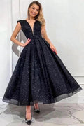 Obsessing Long Black A-line V-neck Sleeveless Sequined Prom Dress by misshow.com