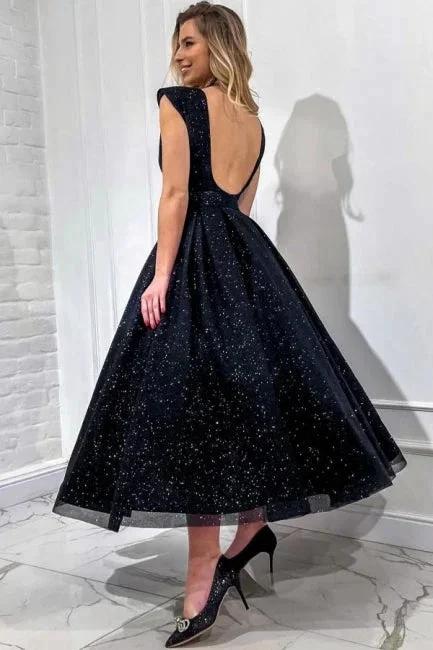 Obsessing Long Black A-line V-neck Sleeveless Sequined Prom Dress by misshow.com