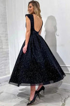 Obsessing Long Black A-line V-neck Sleeveless Sequined Prom Dress by misshow.com