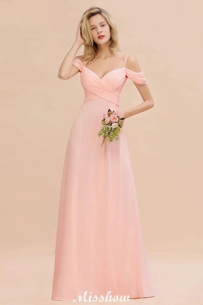 Off Shoulde straps Aline Bridesmaid Dress Chiffon Maid of Honor Dress by misshow.com