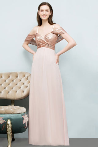 Off-shoulder A-line Sweetheart Spaghetti Long Sequins Chiffon Prom Dresses