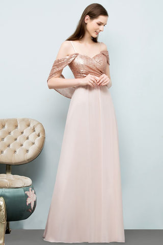 Off-shoulder A-line Sweetheart Spaghetti Long Sequins Chiffon Prom Dresses