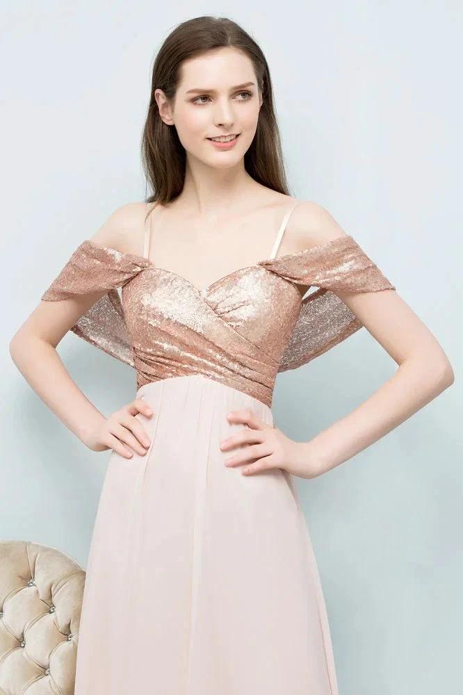 Off-shoulder A-line Sweetheart Spaghetti Long Sequins Chiffon Prom Dresses by misshow.com