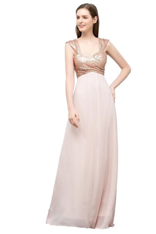 Off-shoulder A-line Sweetheart Spaghetti Long Sequins Chiffon Prom Dresses