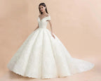 Off Shoulder Floor Length Bridal Gowns Lace Appliques Chapel Train Wedding Dress by misshow.com