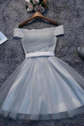 Off Shoulder Grey Tulle Short Prom Dresses Homecoming Dresses PD111 by pgmdress