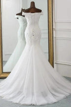 Off Shoulder Lace-up Applique Pretty Mermaid Elegant Wedding Dresses by misshow.com
