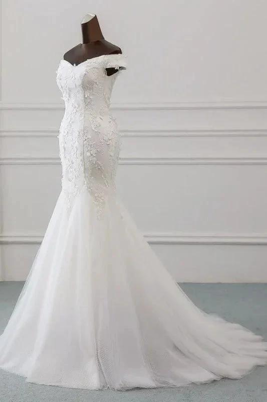 Off Shoulder Lace-up Applique Pretty Mermaid Elegant Wedding Dresses by misshow.com