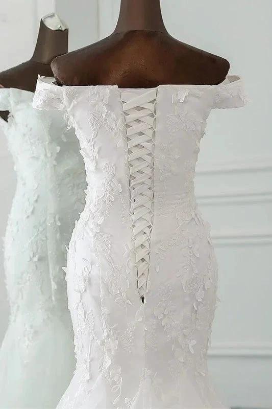 Off Shoulder Lace-up Applique Pretty Mermaid Elegant Wedding Dresses by misshow.com