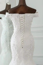 Off Shoulder Lace-up Applique Pretty Mermaid Elegant Wedding Dresses by misshow.com