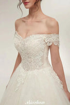 Off-shoulder Sweetheart A-line Lace-up Floor Length Lace Appliques Wedding Dresses by misshow.com
