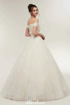 Off-shoulder Sweetheart A-line Lace-up Floor Length Lace Appliques Wedding Dresses by misshow.com