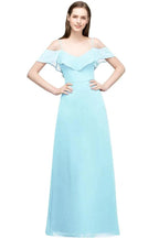Off-shoulder V-neck A-line Spaghetti Long Chiffon Prom Dresses by misshow.com