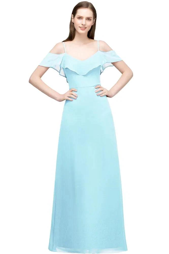 Off-shoulder V-neck A-line Spaghetti Long Chiffon Prom Dresses by misshow.com
