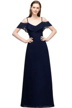 Off-shoulder V-neck A-line Spaghetti Long Chiffon Prom Dresses by misshow.com