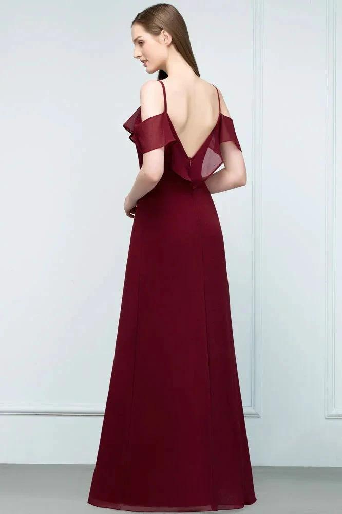 Off-shoulder V-neck A-line Spaghetti Long Chiffon Prom Dresses by misshow.com