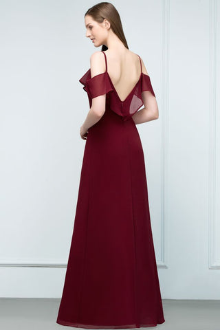 Off-shoulder V-neck A-line Spaghetti Long Chiffon Prom Dresses