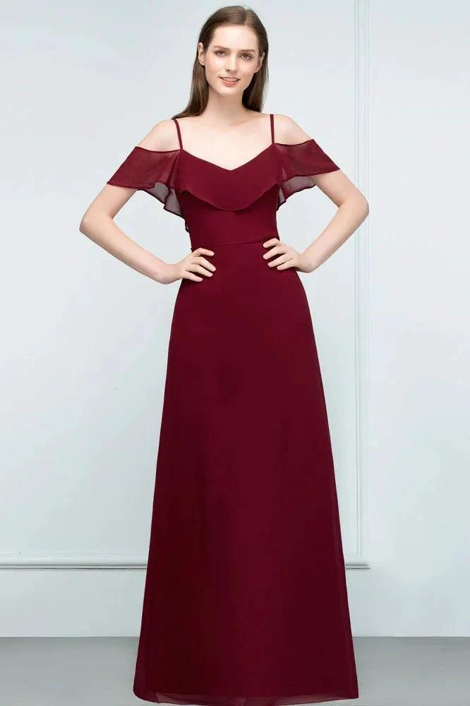 Off-shoulder V-neck A-line Spaghetti Long Chiffon Prom Dresses by misshow.com