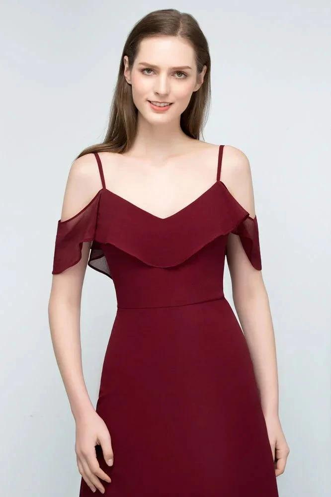 Off-shoulder V-neck A-line Spaghetti Long Chiffon Prom Dresses by misshow.com