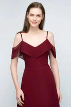 Off-shoulder V-neck A-line Spaghetti Long Chiffon Prom Dresses by misshow.com