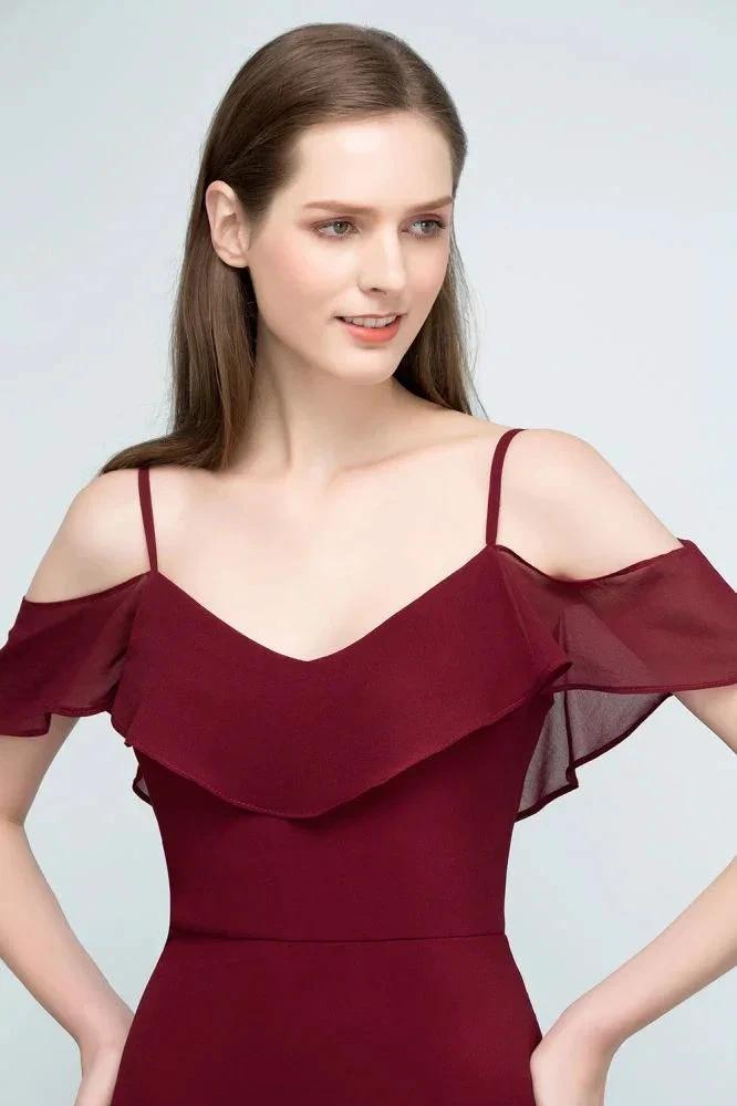 Off-shoulder V-neck A-line Spaghetti Long Chiffon Prom Dresses by misshow.com