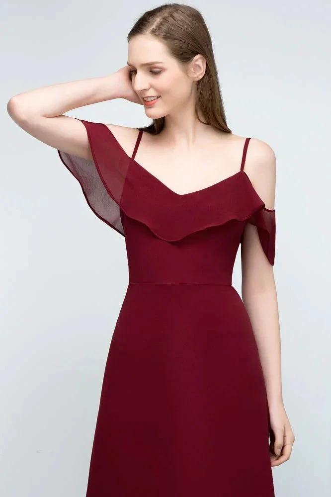 Off-shoulder V-neck A-line Spaghetti Long Chiffon Prom Dresses by misshow.com