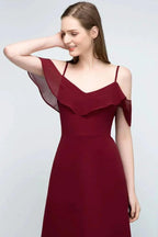 Off-shoulder V-neck A-line Spaghetti Long Chiffon Prom Dresses by misshow.com