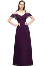 Off-shoulder V-neck A-line Spaghetti Long Chiffon Prom Dresses by misshow.com