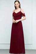 Off-shoulder V-neck A-line Spaghetti Long Chiffon Prom Dresses by misshow.com