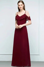 Off-shoulder V-neck A-line Spaghetti Long Chiffon Prom Dresses by misshow.com