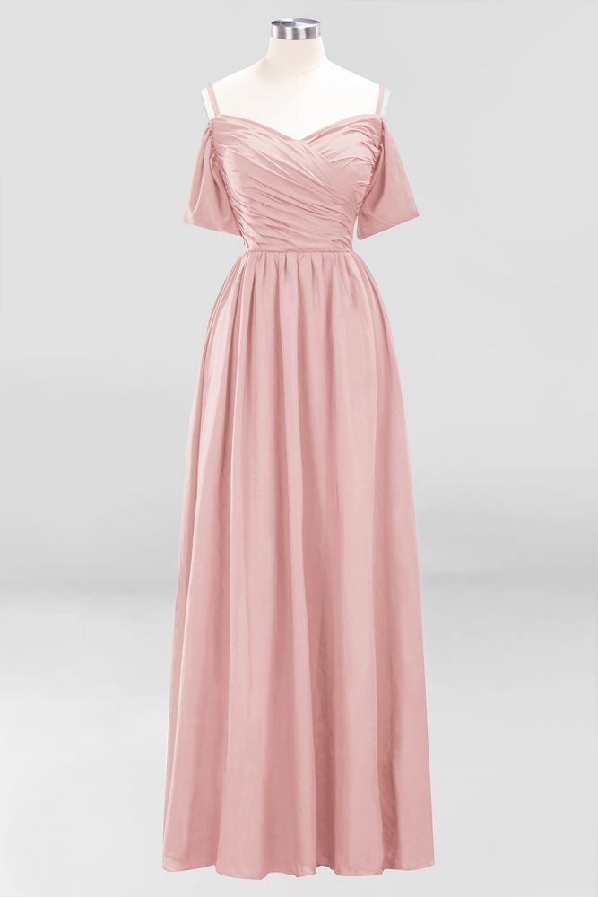 Off-the-Shoulder A-line Chiffon Bridesmaid Dress Floor-Length Wedding Guest Dress