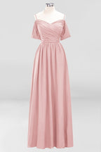 Off-the-Shoulder A-line Chiffon Bridesmaid Dress Floor-Length Wedding Guest Dress