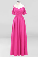 Off-the-Shoulder A-line Chiffon Bridesmaid Dress Floor-Length Wedding Guest Dress