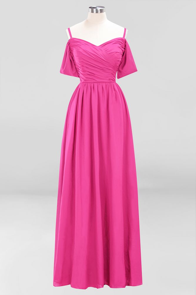 Off-the-Shoulder A-line Chiffon Bridesmaid Dress Floor-Length Wedding Guest Dress