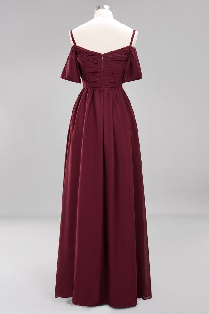 Off-the-Shoulder A-line Chiffon Bridesmaid Dress Floor-Length Wedding Guest Dress