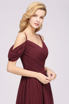 Off-the-Shoulder A-line Chiffon Bridesmaid Dress Floor-Length Wedding Guest Dress