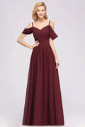 Off-the-Shoulder A-line Chiffon Bridesmaid Dress Floor-Length Wedding Guest Dress by misshow.com