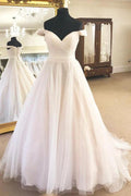 Off the Shoulder A-Line Ivory Wedding Dress with Pleats WD418 by pgmdress