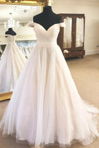 Off the Shoulder A-Line Ivory Wedding Dress with Pleats WD418 by pgmdress